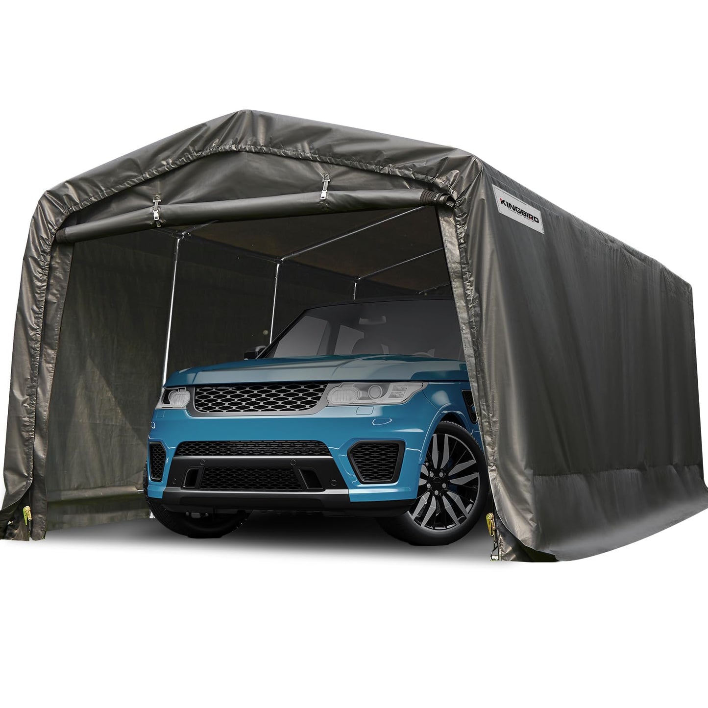 KING BIRD 10' x 20' Heavy Duty Anti-Snow Carport Car Canopy Peak Style Roof Outdoor Instant Garage with Reinforced Ground Bars - WoodArtSupply