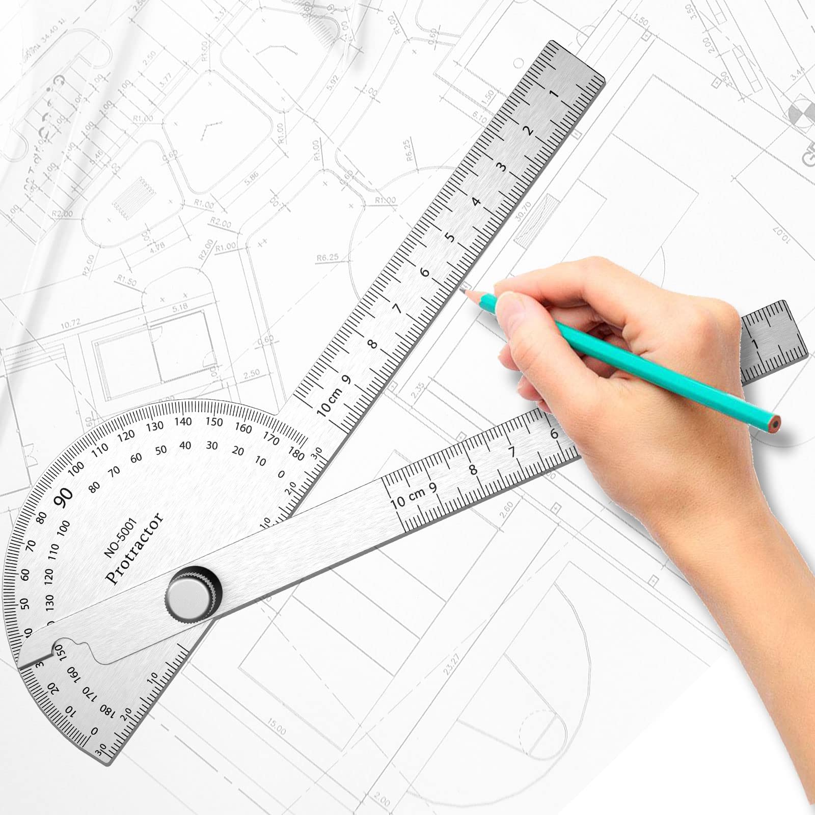 ForoGore Stainless Steel Protractor 180 Degrees Two Arm Ruler Adjustable Angle Protractor Woodworking Ruler Craftsman Angle Measure Tool (10 cm/ 3.94 Inch) - WoodArtSupply