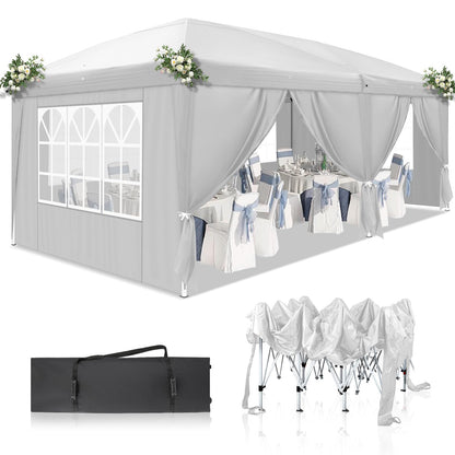 DOINUO 10x20 White Pop Up Canopy Tent Heavy Duty with 6 sidewalls Commercial Outdoor Party Tent Event Wedding Tents Instant Canopy Gazebo with Carry Bag UPF 50+ Waterproof Adjustable Height - WoodArtSupply