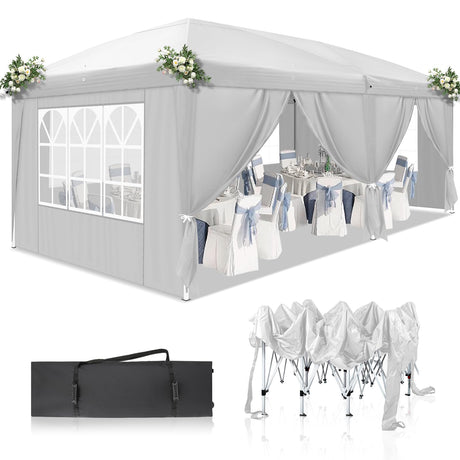 DOINUO 10x20 White Pop Up Canopy Tent Heavy Duty with 6 sidewalls Commercial Outdoor Party Tent Event Wedding Tents Instant Canopy Gazebo with Carry Bag UPF 50+ Waterproof Adjustable Height DOINUO