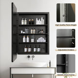 Habison Bathroom Medicine Cabinet with Mirror, 20x30 inch Metal Black Recessed Medicine Cabinet with 3 Adjustable Metal Shelves, Rounded Rectangle Storage Cabinet Habison
