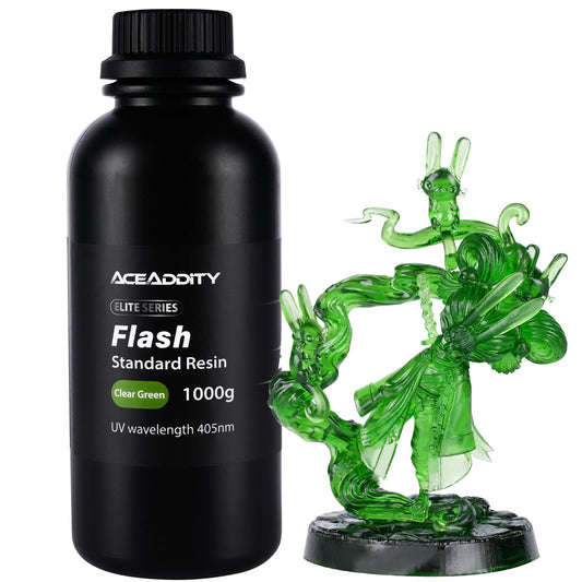 Aceaddity Flash 3D Printer Resin - High-Speed Standard Photopolymer Resin with Great Fluidity, Fast Printing for LCD/DLP 3D Printers, High Precision & Low Shrinkage, Clear Green 1KG