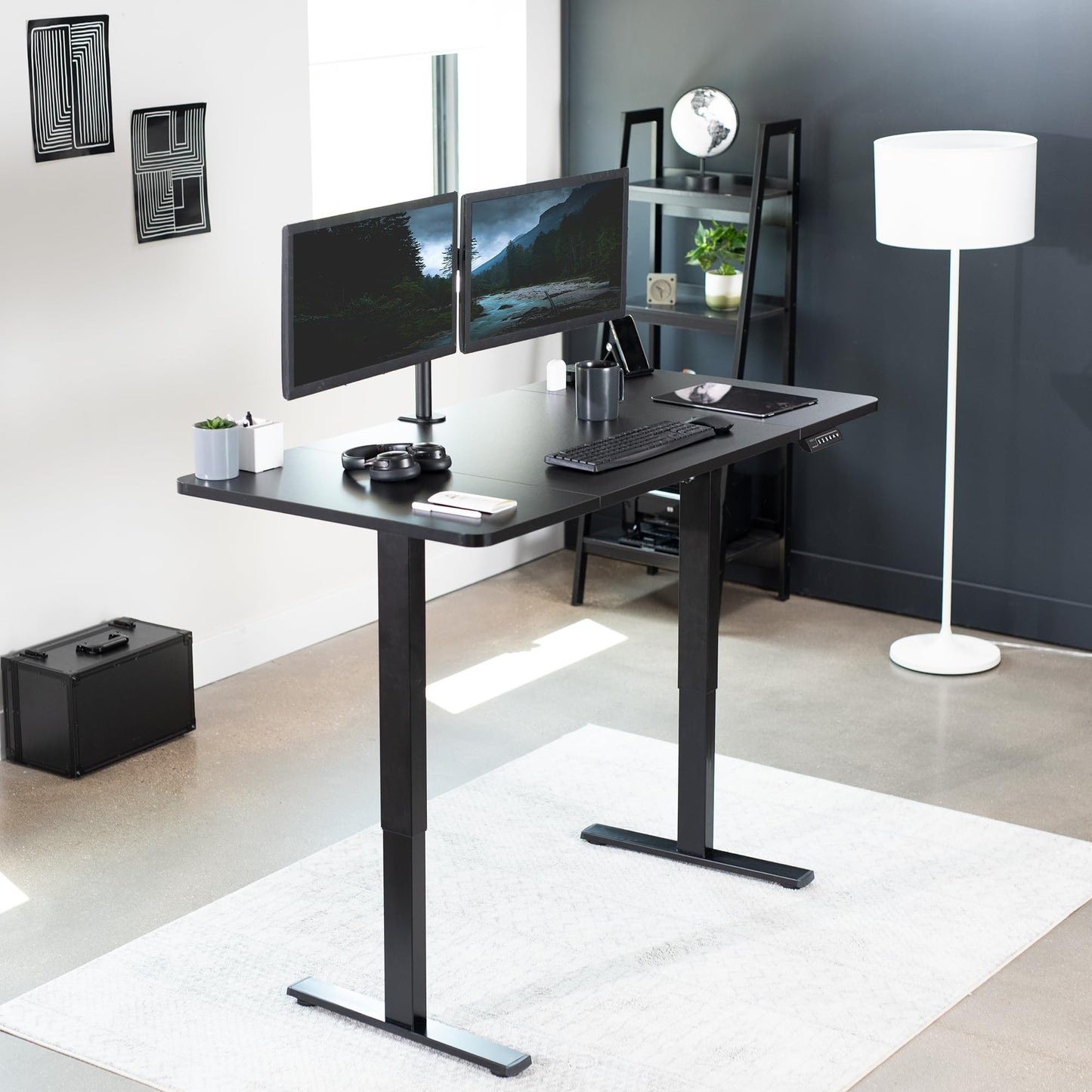 VIVO Electric Height Adjustable 60 x 30 inch Memory Stand Up Desk, Black Table Top, Black Frame, Standing Workstation with Preset Controller, 1B