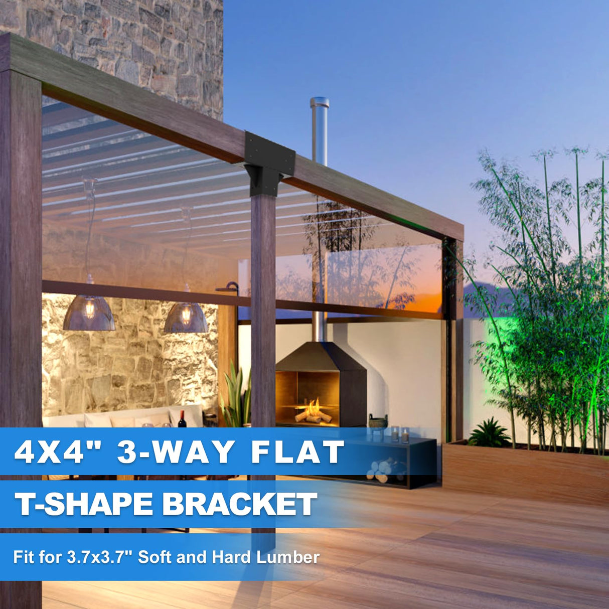 Vlaeng Pergola Kit 4x4", 4 Pcs 3-Way T-Shaped Woodworks Gazebo Brackets Kit with Screws for 4x4(Actual: 3.7x3.7") Wood Beams for Patio Pergola, Log Cabins, Garden, Lumber Gazebo, Black Powder Coating Vlaeng