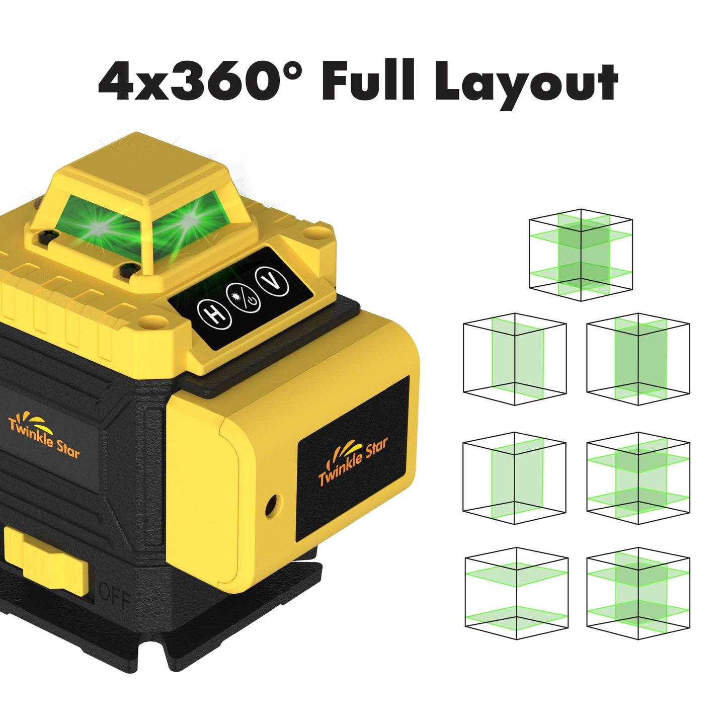 Laser Level 360 Self Leveling Twinkle Star 16 Line 4D Green Line Laser Picture Hanging Construction, 4800 mAh 2 Rechargeable battery with Remote Controller, Tool Kit, Magnetic Rotating Stand  - WoodArtSupply