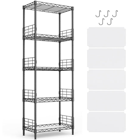 LINSY HOME Pantry Storage Shelves, 5-Tier Adjustable Heavy Duty Metal Storage Shelf, 59" Tall Standing Shelf, Upgrade Steel Wire Rack Organizer for Kitchen, Bathroom, Garage, Living Room, Black LINSY HOME