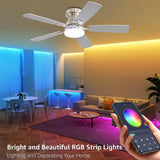 Ayaoty Ceiling Fans with Lights, 48 inch Low Profile Ceiling Fan with Light and Remote Control, Flush Mount RGB Dimmable Light, Noiseless, Nickel Ceiling Fan for Bedroom Indoor/Outdoor Use Ayaoty