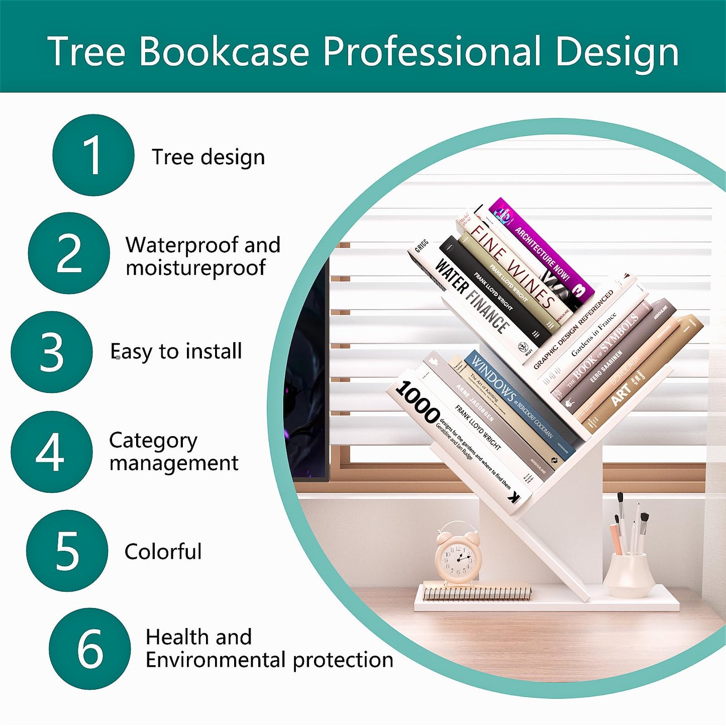 ZRWD Tree Bookshelf, 3-Tier Book Storage Organizer Shelves Floor Standing Bookcase, Wood Storage Rack for Office Home School Shelf Display for Cd/Magazine（White）