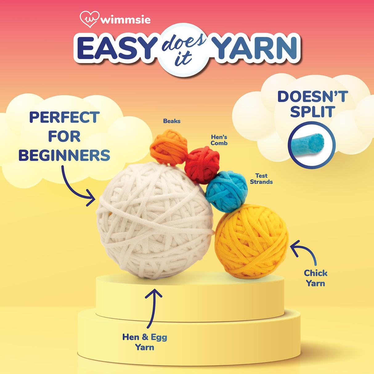 Wimmsie Crochet Animal Kit for Beginners - Easy Beginner Crochet Kit for Kids - Amigurumi Chicken Chick & Egg - 3 Kawaii Stuffed Animals - Cute DIY Yarn Plush Wimmsie