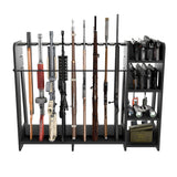 Prometis Gun Storage Racks - Freestanding Floor Wooden Rifle Rack with Pistol Shelves, 9+8 Slots Adjustable Height Storage Solutions and Gun Room Display Stand, Holds up to 9 Long Guns and 8 Handguns Prometis