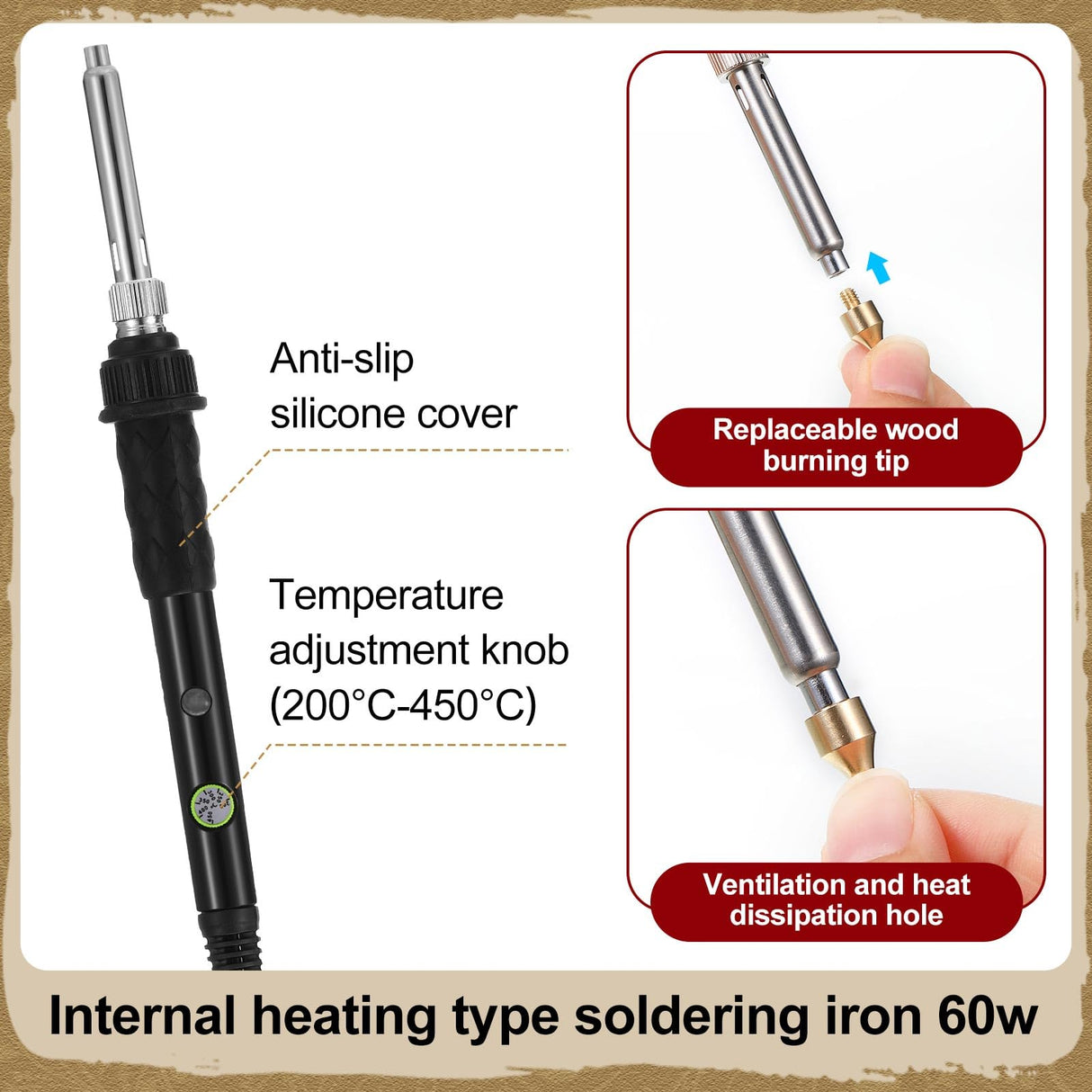 Lothee 136 Pieces Wood Burning Kit Wood Burning Tools Set Wood Burner Tips Adjustable Temperature Pen Stencils with Wood Chips for Wood Burner DIY Embossing Carving Crafts Lothee