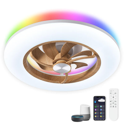Orison Ceiling Fans with Lights and Remote- 22.4 in Smart Low Profile Bladeless Ceiling Fans with Alexa/Google Assistant/App Control 6 Speed Color Changing Ceiling Fan LED-RGB Back Ambient Light