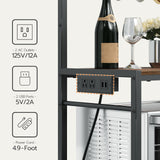 MAHANCRIS Bakers Rack with Storage, Microwave Stand with Power Outlet, Kitchen Storage Shelf with 6 Hooks, Coffee Bar Station 4 Tier, for Kitchen, Dining Room, Rustic Brown and Black BRHR351E01 MAHANCRIS