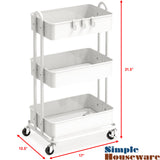 Simple Houseware Heavy Duty 3-Tier Metal Utility Rolling Cart, White Simple Houseware