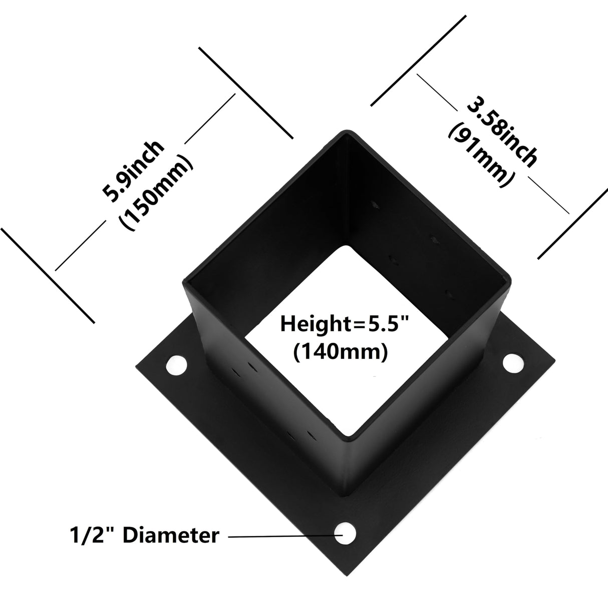 (4 PCS) LADECH 4x4 Wood Fence Post Anchor Base, 2mm Thick Steel and Black Powder Coated,Come with Wood Screws and Concrete Anchors (Black - 4 PCS) LADECH