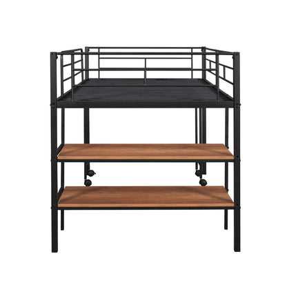 Harper & Bright Designs Low Loft Bed with Desk, Twin Size Metal Loft Bed Frame with Storage Shelves for Kids (Twin Size, Black)