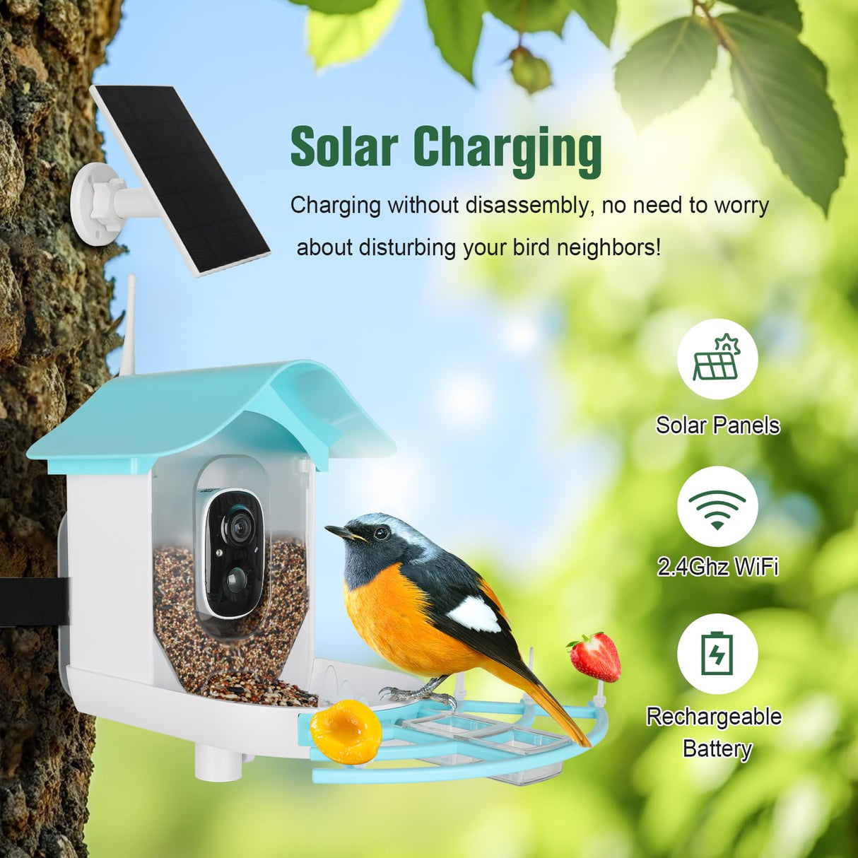 Bird Feeder with Camera,AI Identify Birds Species,Solar Powered,Auto Record Videos in Backyard,Instant Notifications,Ideal Gift for Family and Bird Lovers ANMESC