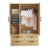 Sophshelter Rattan Armoire Wardrobe Closet: Wardrobe Closet with 4 Drawers Wardrobe Closet with 3 Doors Tall Armoire Closet with Mirror for Bedroom 47.24''W x 18.9''D x 70.9''H Sophshelter