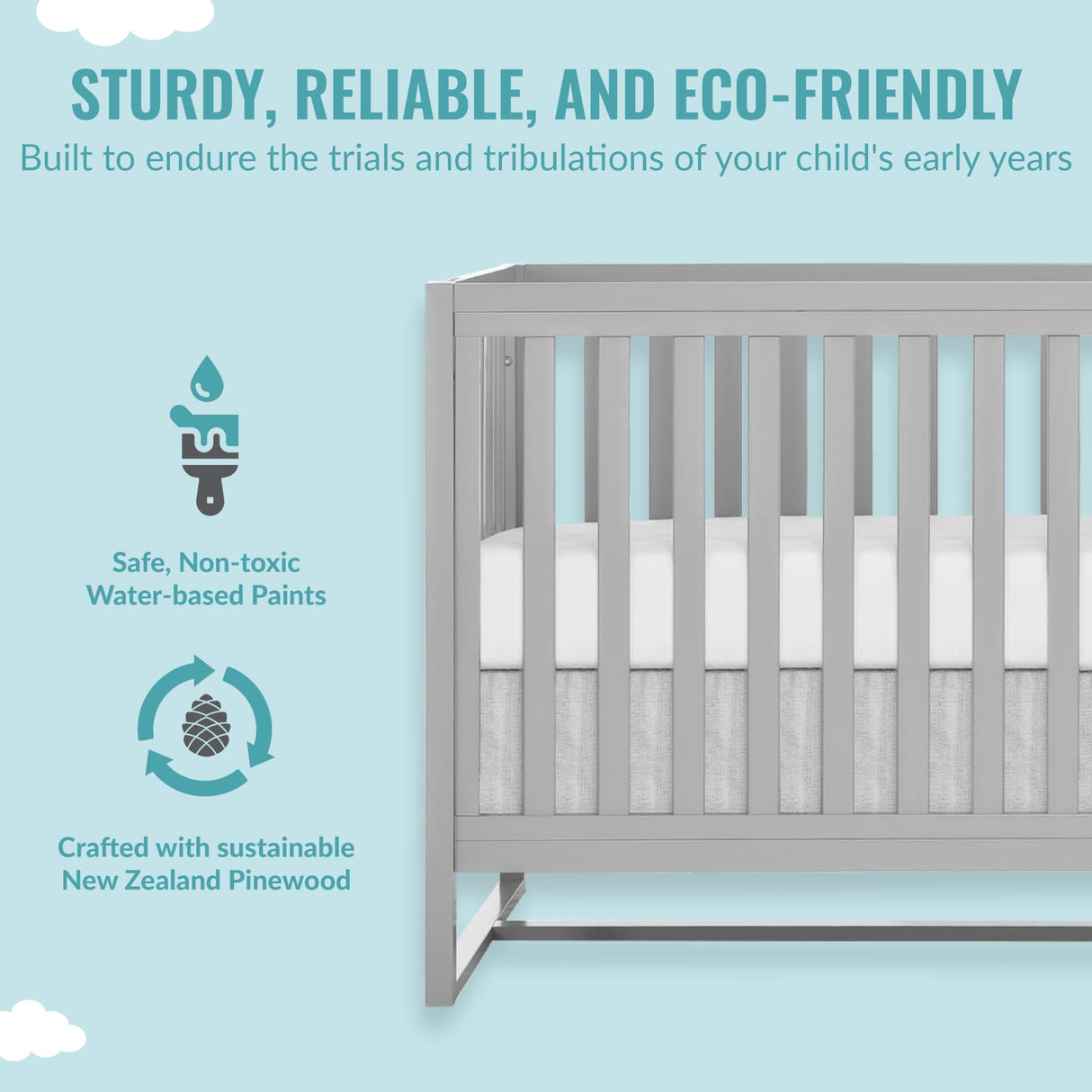 Dream On Me Arlo 5-in-1 Convertible Crib in Pebble Grey, JPMA Certified, 3 Mattress Height Settings, Non-Toxic Finish, Made of Sustainable and Sturdy Pinewood Dream On Me