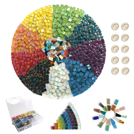 Focal20 1.5lb Mosaic Tiles Assorted Iridescent Crystal Mosaic Tiles for Crafts, Glass Mosaic Pieces Set with Box 680g DIY Picture Frames Handmade Jewelry Art Decoration Gifts (Multi Colors Set) Focal20