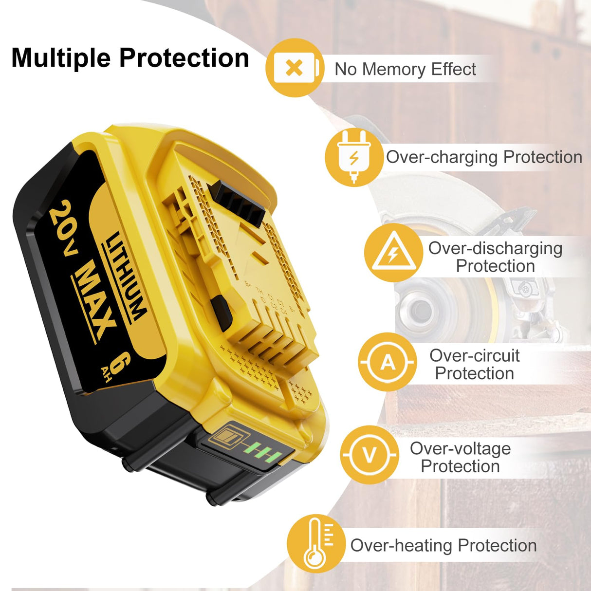 BEKBEKWAY 6.0Ah Replacement for Dewalt 20V Max Battery Compatible with Dewalt 20v Battery Lithium-ion Battery DCB200 DCB205 DCB207 DCB204 DCB201 DCB200 Series Power Tools 4Packs (Yellow) BEKBEKWAY