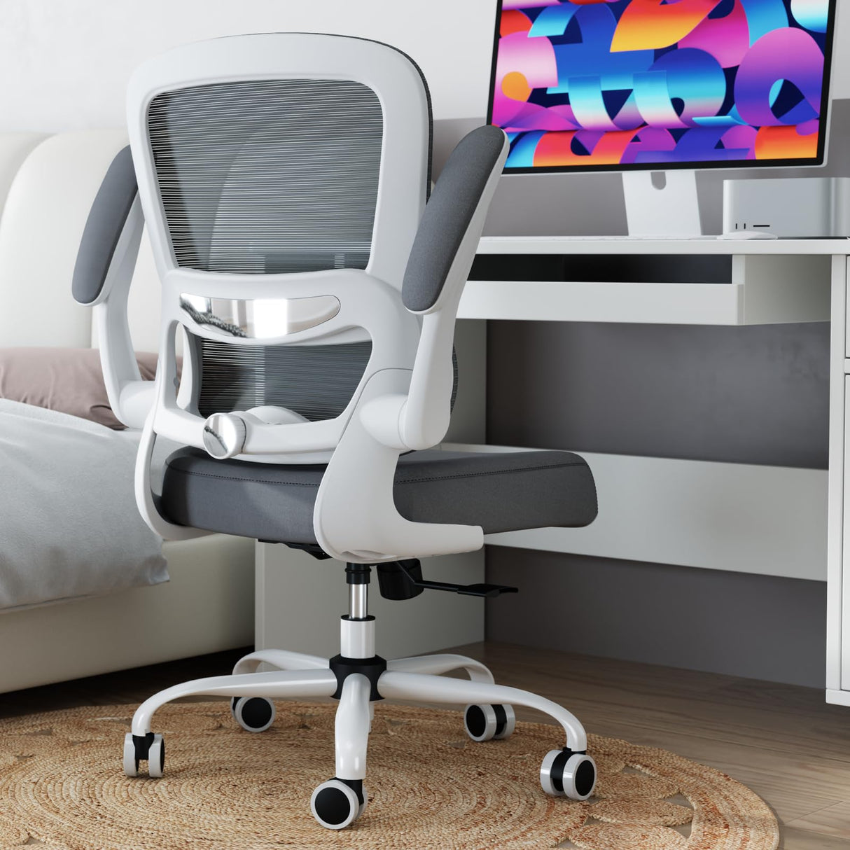TRALT Office Chair - Ergonomic Desk Chair with Adjustable Lumbar Support, Mesh Computer Chair, Executive Chair for Home Office Comfortable Lumbar Support (White+Black) TRALT