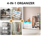Loomie 6 Drawers Dresser with Hanging Rack & 6 Tiers Shelves, LED Dressers & Chests of Drawers with Power Outlet, 63" Wide Long 4 in 1 Storage Unit Dressers, Closet Dresser for Bedroom (White) Loomie