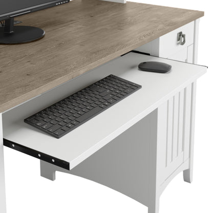 Bush Furniture Salinas Computer Desk with Hutch | Study Table with Drawers, Cabinets & Pullout Keyboard/Laptop Tray | Modern Home Office Desk in Pure White and Shiplap Gray | Work Desk with S - WoodArtSupply