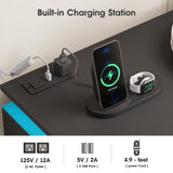 Fameill Black Dresser for Bedroom, 6 Drawer Dresser with LED Lights, Modern Dresser Organizer with Charging Station, Double Wide Chest of Drawers for Living Room, Entryway Fameill