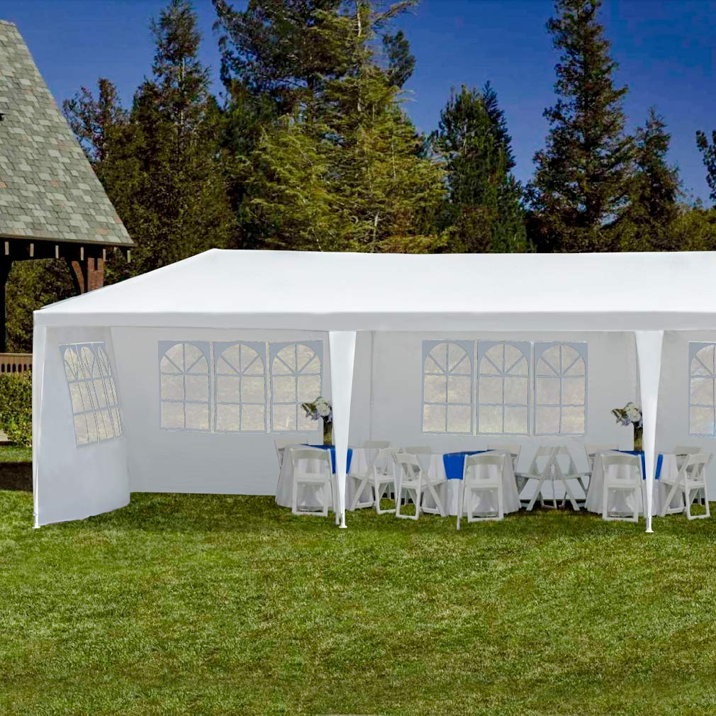 Gazebo Tent 10'x30' Canopy Tent Outdoor Gazebo Canopy Wedding Party Tent Heavy Duty Gazebo Pavilion, White (10x30ft 5 Removable Sidewalls)