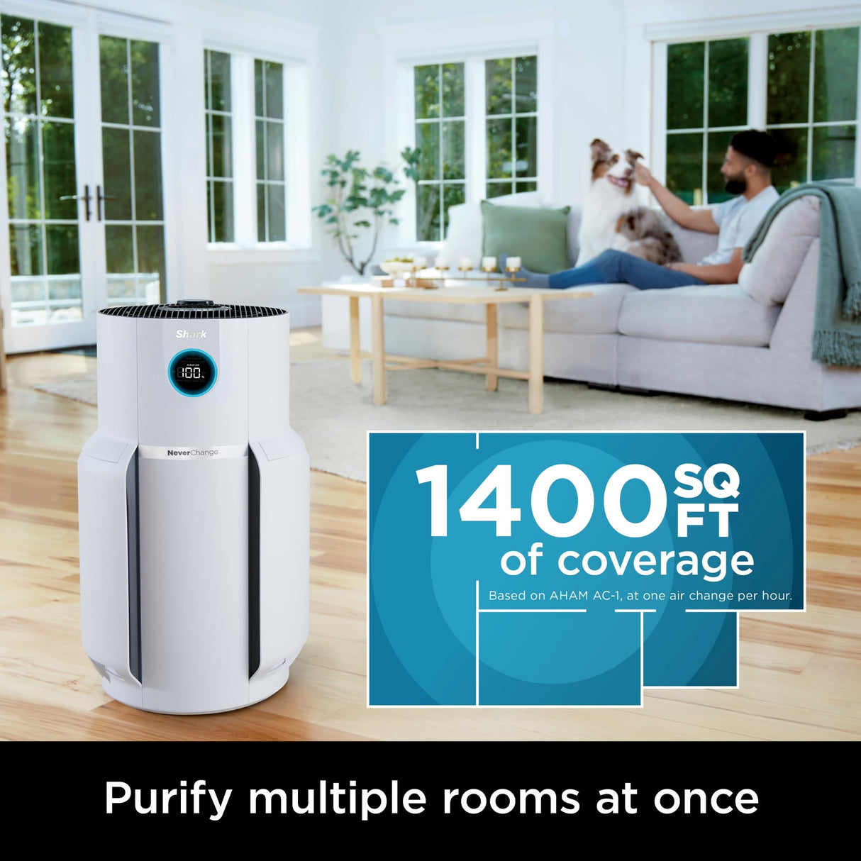 Shark Air Purifier for Home with NeverChange HEPA Air Filter, 1400 sq. ft. for Powerful Multi-Room Purification, 5-Year Filter, Filters Smoke, Captures 99.98% of Particles & Dust, HP302 Shark