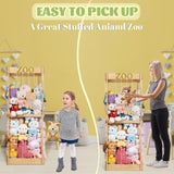 Trycooling Stuffed Animal Zoo Stuffed Animal Storage Wood Plushie Storage Stuffed Animals Zoo Storage Cage with Zoo Pattern Elastic Band for Nursery Play Room Bedroom (Wood) Trycooling