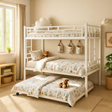 ArisingAsia Twin Over Twin Triple Bunk Beds with Trundle, Metal Bunkbeds with Ladder and Full-Length Guardrail, Noise Free, No Box Spring Needed ArisingAsia