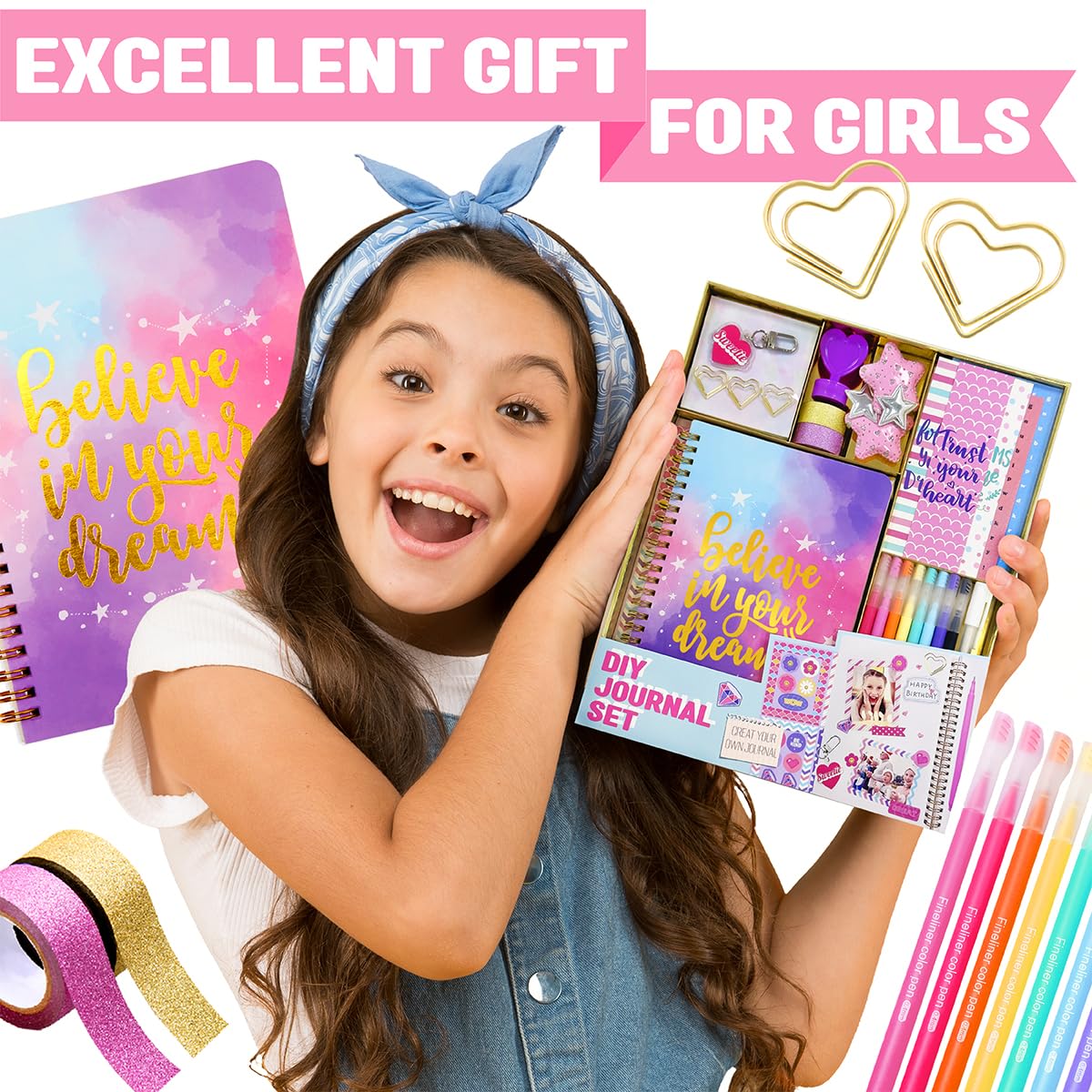 Nollh DIY Journal Kit for Girls - DIY Journal Set for Tween & Teen Girls, Stationery Set, Scrapbook & Diary Supplies Set, Journaling Art Crafts Kit, Ideal Gifts for 8 9 10 11 12 13 14 Year Old Girl Nollh