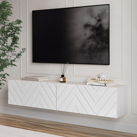 Living Skog Floating TV Stand Wall Mounted for Living Room and Bedroom, Media, Entertainment Center with Storage and Drawers Fits TV 50 55 60 65 inch Cabinet (Alessio White, 59 in) Living Skog