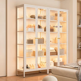 Lucky Monet 5-Tier Display Cabinet with 12 Color Lights & Glass Doors, 67" Lighted Curio Cabinet with Adjustable Shelves, Glass Metal Display Case for Collectibles Figures China (White) Lucky Monet