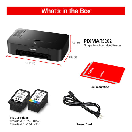 Canon TS202 Inkjet Photo Printer, Black (USB Required, not Included) Canon