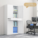 Athena Collection 4 Tier Metal Storage Cabinet with Drawer, 71" Garage Storage Cabinet with Adjustable Shelves, Lockable File Tool Tall Cabinet for Home Office Garage, White Athena Collection