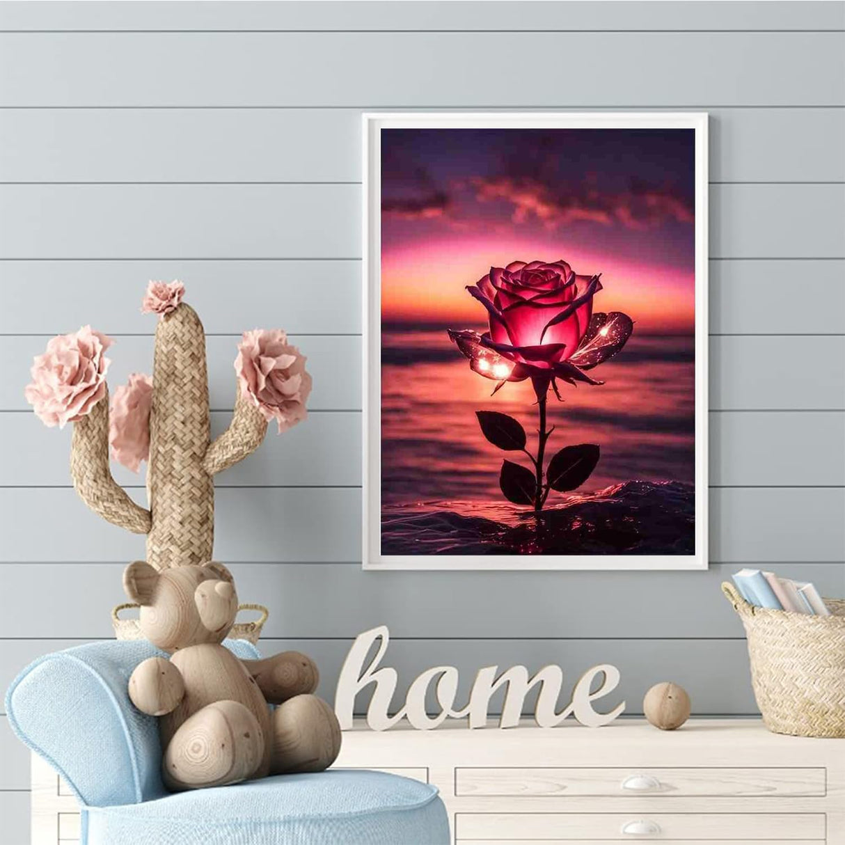 HSENJT Rose Diamond Art Painting Kits for Adults Beginners,Flowers DIY 5D Diamond Art Kits,Beach Diamond Art Painting for Home Wall Decor (30x40cm/11.8X15.7inch) HSENJT