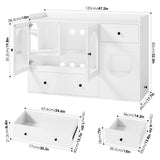 FACBOTALL 55.1" Cat Litter Box Enclosure, Furniture Hidden With Scratcher, Storage Cabinet With Bowls, Wooden Pet Crate House With Storage Spaces, Indoor House Furniture FACBOTALL