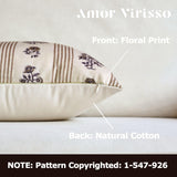 Amor Virisso Floral Throw Pillow Covers 18x18 Set of 2 Block Print Pillow Covers Neutral Floral Striped Farmhouse Decorative Pillow Covers for Sofa Couch Bed, Brown Amor Virisso