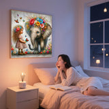 Elephant Diamond Art Kits for Adults-Girl and Elephant Diamond Painting Kits for Beginners, 5D DIY Full Drill Round Gem Art Crafts for Home Wall Decor 14X14 inch ijbnhd