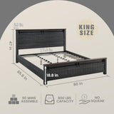 IFGET Farmhouse King Size Bed Frame with 47" Headboard, Wood Bed Frame with Groove Sliding Barn Door Footboard, Platform Bed with Wood Slats Support, No Box Spring Needed (Dark Grey) IFGET