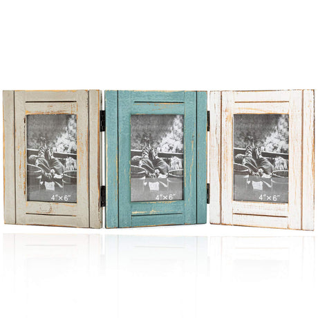 RiteSune Rustic 3 Picture Frame 4X6 Triple Hinged Distressed Photo Frame for Tabletop Display, Picture College Frame Present for Holiday, Festival, Christmas RiteSune