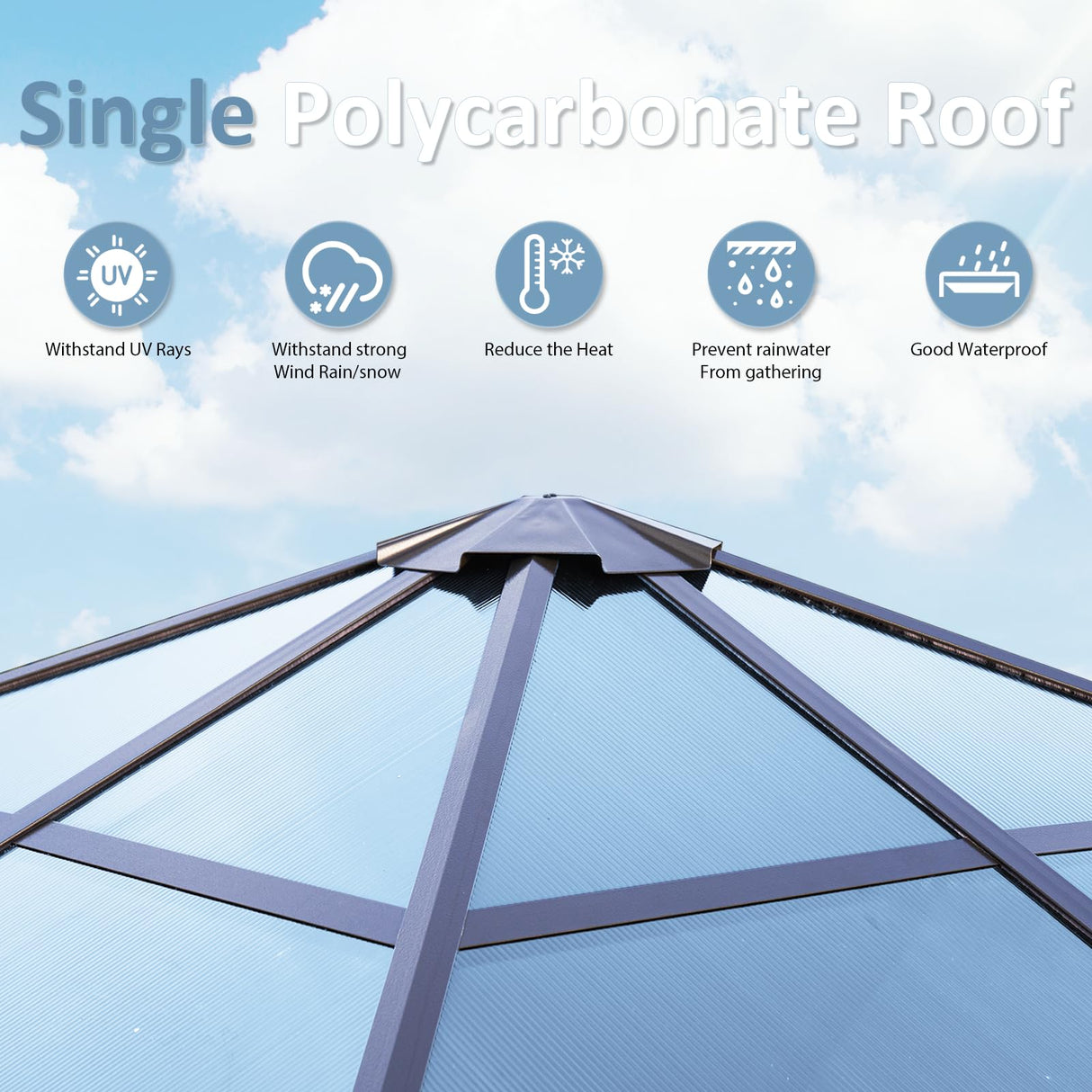 Aoxun 10' x 10' Gazebo Single Polycarbonate Roof, Outdoor Aluminum Frame Everlasting Pergolas with Netting and Curtains, for Backyards, Patios, Parties, Gardens and Lawns Aoxun