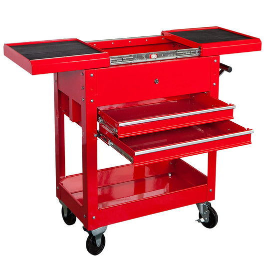 TCE Service Utility Tool Cabinet Cart 350 LBs 2 Drawer Slide Top, Black, ATC310U , Red - WoodArtSupply