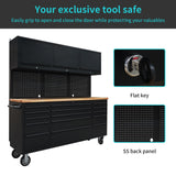 CHETTO 72-inch Tool Chest Rolling Tool Cabinet with 15 Storage Drawers 4 Wheels 3 Upper Cabinet SS-Pegboard Workbench Black CHETTO C