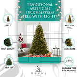Naomi Home 9ft Christmas Tree with Lights, Realistic Fir Christmas Tree Prelit with 2532 Branch Tips, 900 Warm Lights and Metal Stand, Aritificial Christmas Tree, Árbol De Navidad Naomi Home