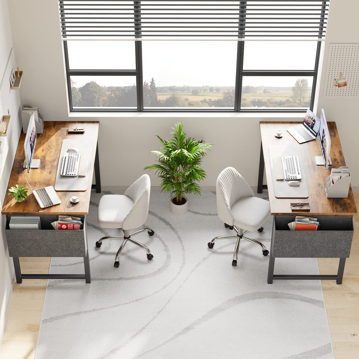 OLIXIS Computer Desk Home Office 48 Inch Writing Study Work Desk witne Storage Bag, Headphone Hooks, Large Simple Modern Wood Kids Student PC Table - Brown OLIXIS