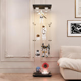 LFT HUIMEI2Y Glass Display Cabinet with LED Lights and Lock, 4-Shelf Curio Cabinets with Door, Tempered Glass Collection Display Showcase for Bedroom, Living Room 65”x 17”x 14.5” Black LFT HUIMEI2Y